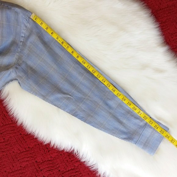 Thomas Dean | Men Size L Blue Pima Cotton Plaid Button Up Shirt - Picture 6 of 8